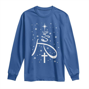 Jesus Christmas Tree Long Sleeve Shirt Christian Faith TS10 Royal Blue Print Your Wear