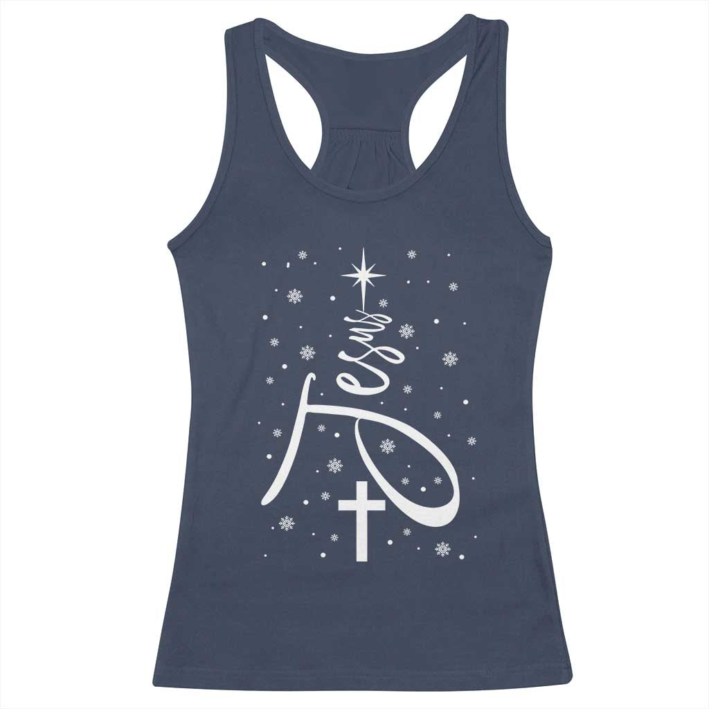 Jesus Christmas Tree Racerback Tank Top Christian Faith TS10 Navy Print Your Wear