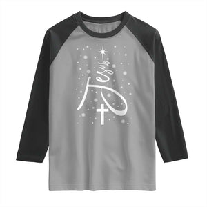 Jesus Christmas Tree Raglan Shirt Christian Faith TS10 Sport Gray Black Print Your Wear