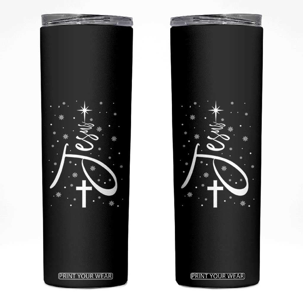 Jesus Christmas Tree Skinny Tumbler Christian Faith TS10 Black Print Your Wear