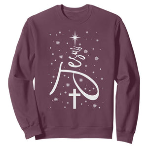 Jesus Christmas Tree Sweatshirt Christian Faith TS10 Maroon Print Your Wear
