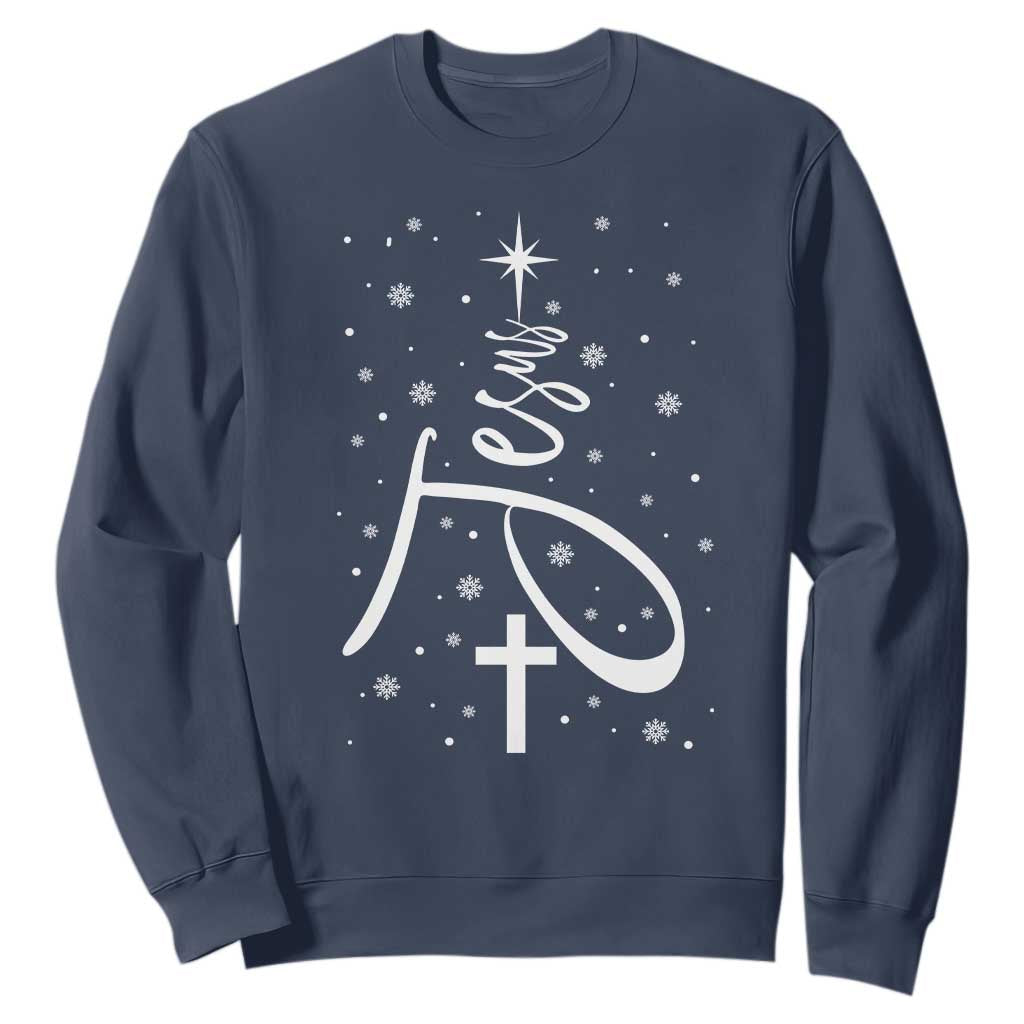Jesus Christmas Tree Sweatshirt Christian Faith TS10 Navy Print Your Wear