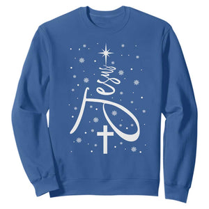 Jesus Christmas Tree Sweatshirt Christian Faith TS10 Royal Blue Print Your Wear