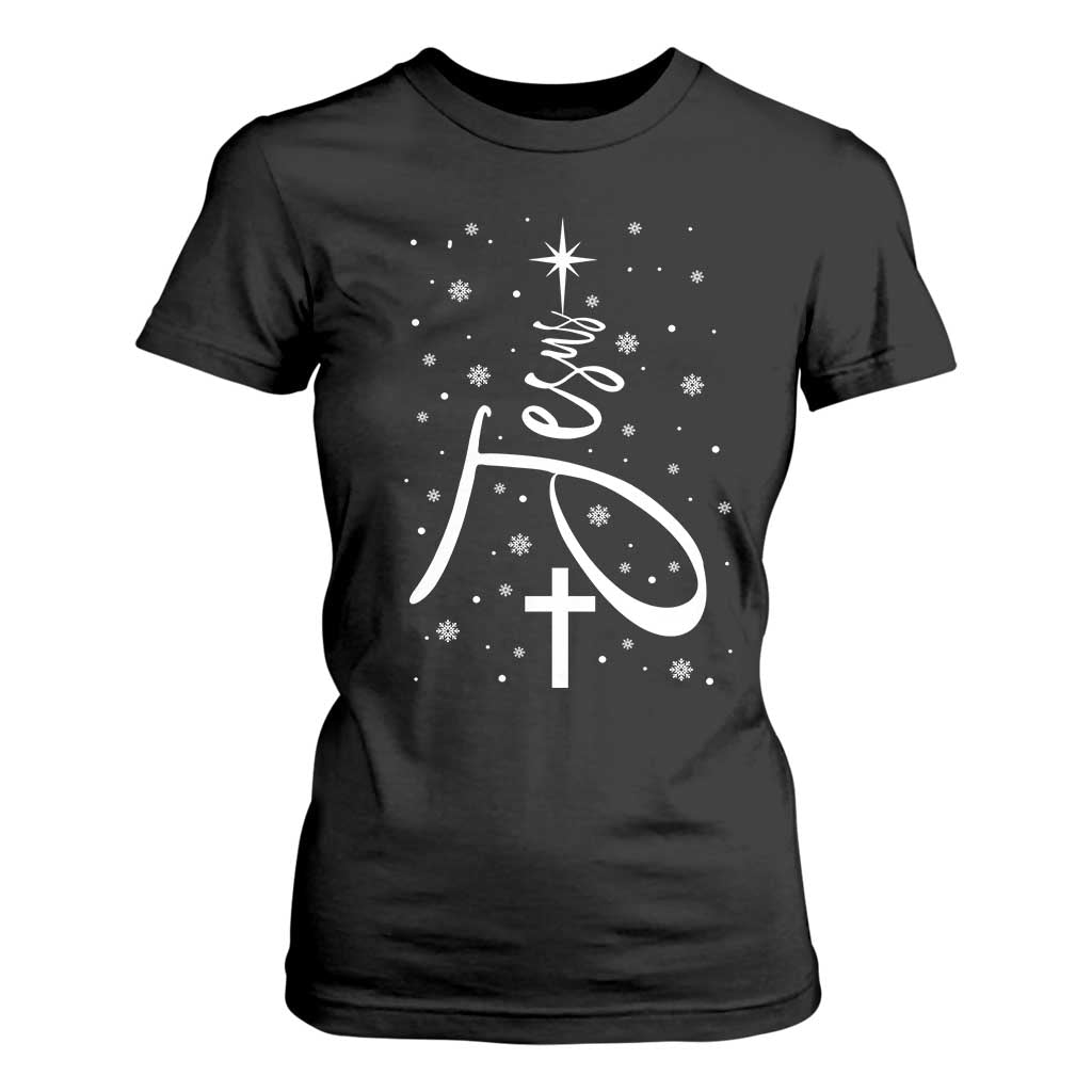 Jesus Christmas Tree T Shirt For Women Christian Faith TS10 Black Print Your Wear