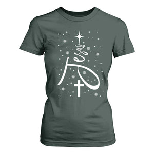 Jesus Christmas Tree T Shirt For Women Christian Faith TS10 Dark Forest Green Print Your Wear