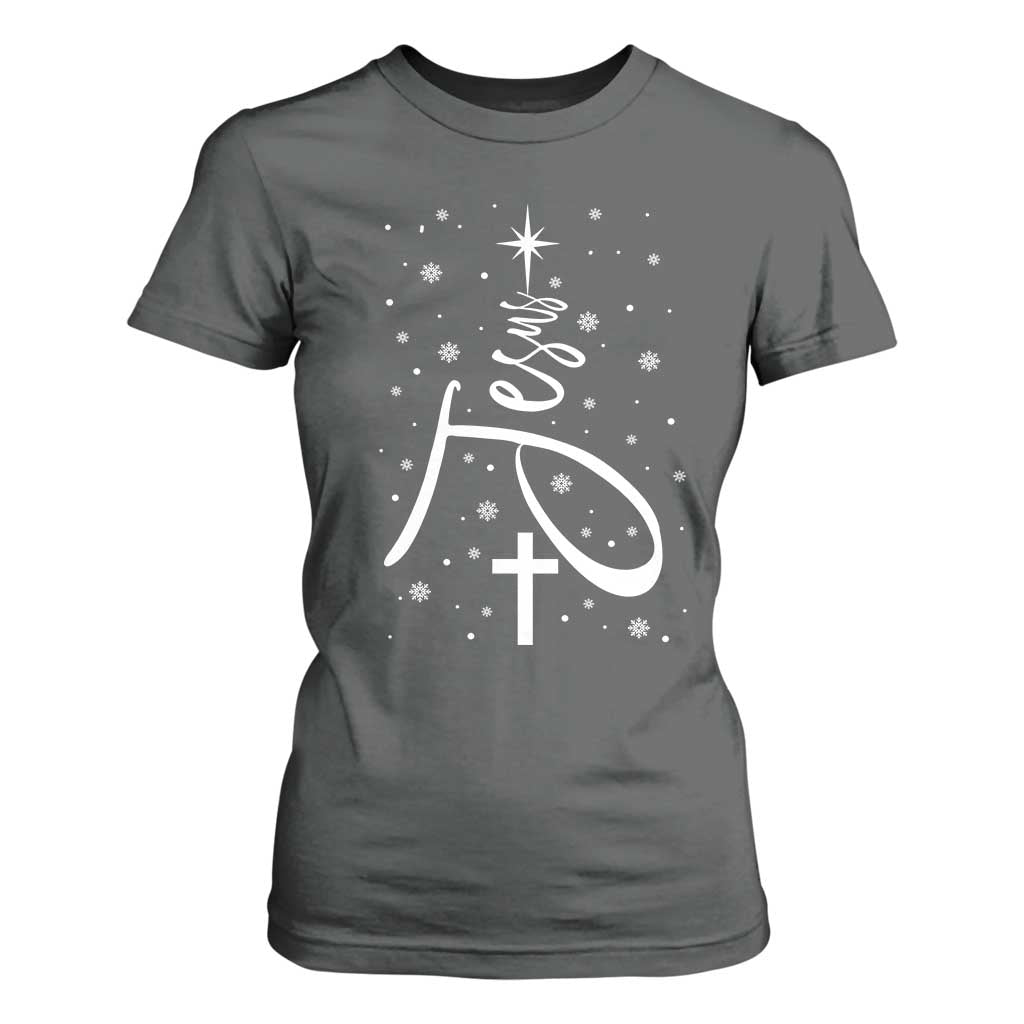 Jesus Christmas Tree T Shirt For Women Christian Faith TS10 Dark Heather Print Your Wear