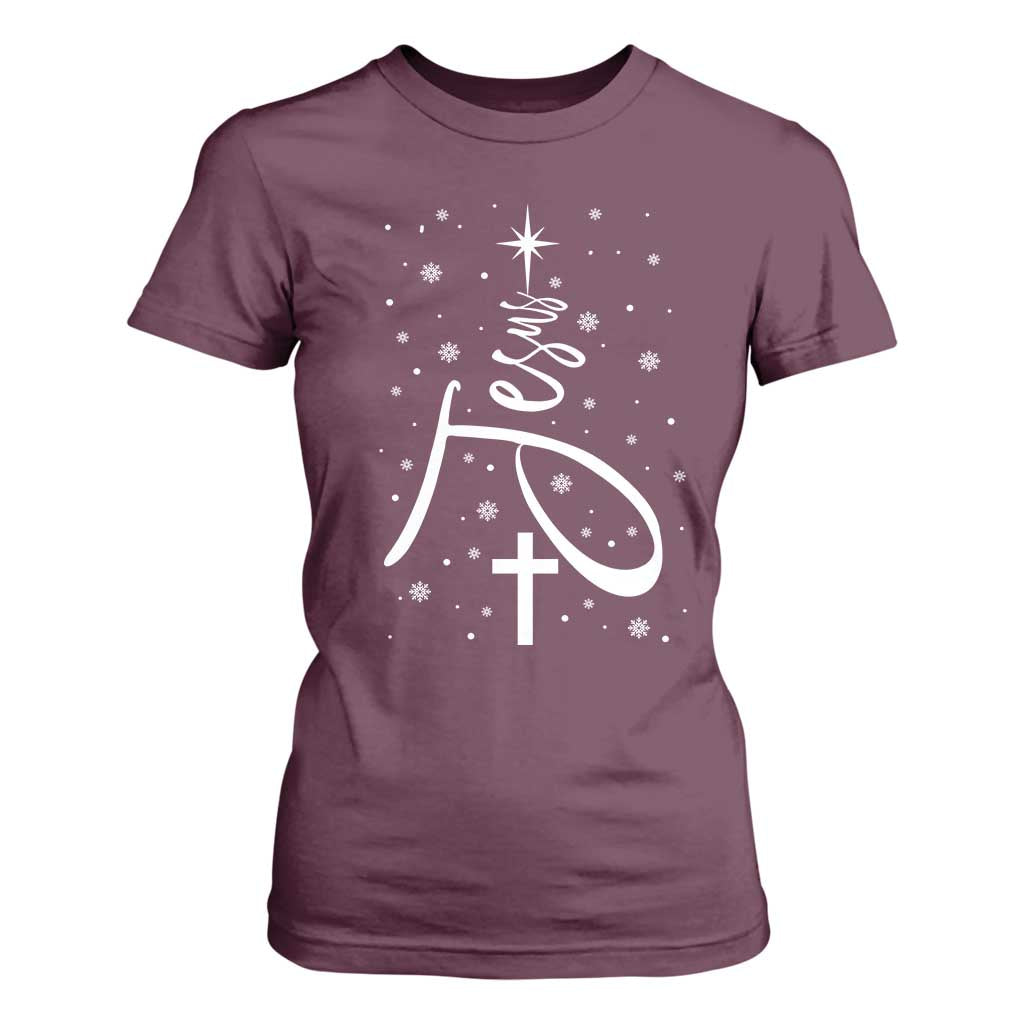 Jesus Christmas Tree T Shirt For Women Christian Faith TS10 Maroon Print Your Wear