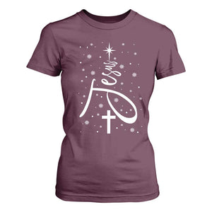 Jesus Christmas Tree T Shirt For Women Christian Faith TS10 Maroon Print Your Wear