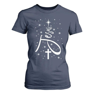 Jesus Christmas Tree T Shirt For Women Christian Faith TS10 Navy Print Your Wear