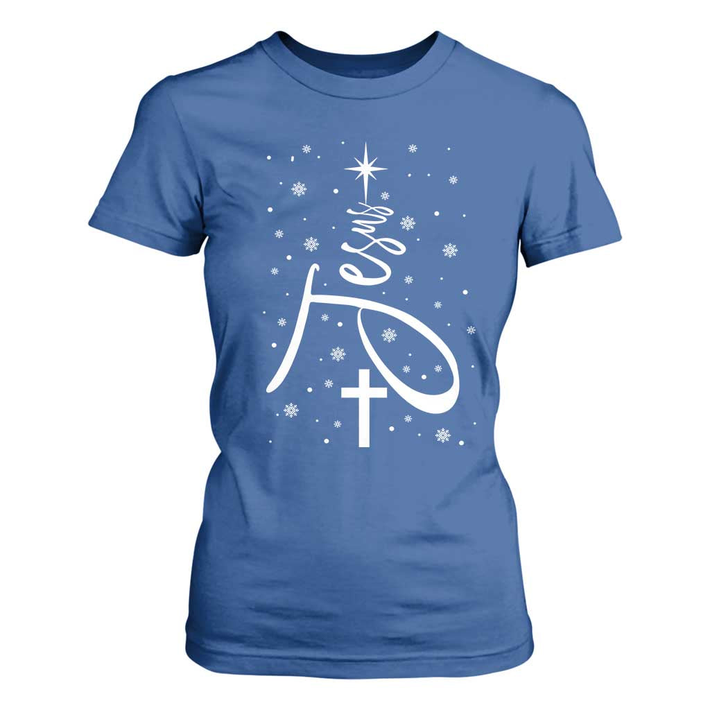 Jesus Christmas Tree T Shirt For Women Christian Faith TS10 Royal Blue Print Your Wear