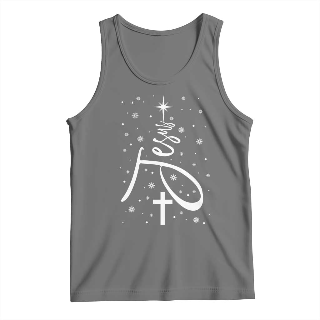 Jesus Christmas Tree Tank Top Christian Faith TS10 Black Heather Print Your Wear