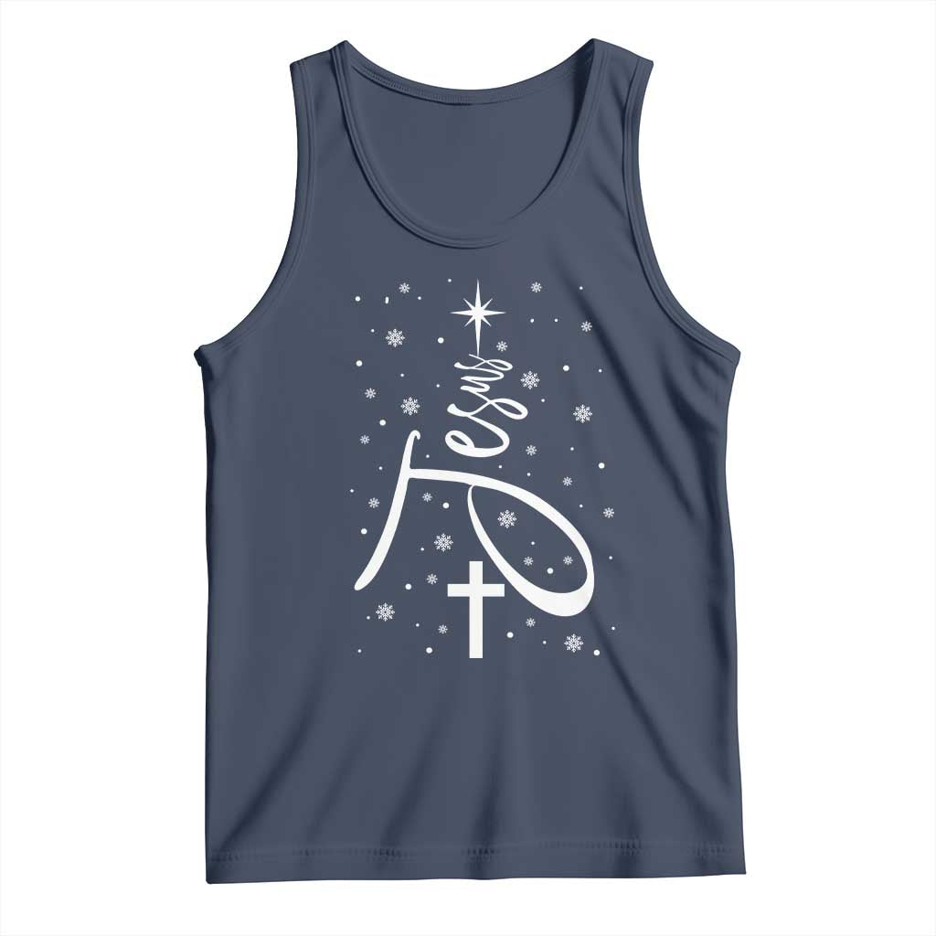 Jesus Christmas Tree Tank Top Christian Faith TS10 Navy Print Your Wear