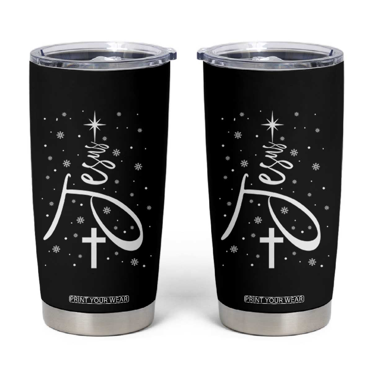Jesus Christmas Tree Tumbler Cup Christian Faith TS10 Black Print Your Wear