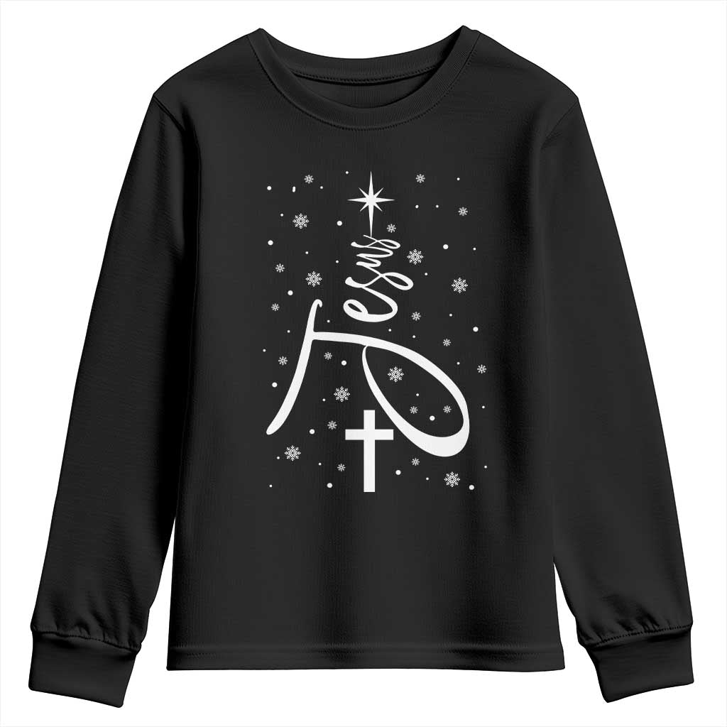 Jesus Christmas Tree Youth Sweatshirt Christian Faith TS10 Black Print Your Wear