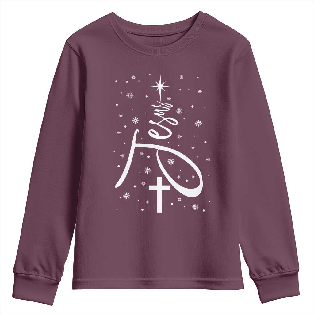 Jesus Christmas Tree Youth Sweatshirt Christian Faith TS10 Maroon Print Your Wear