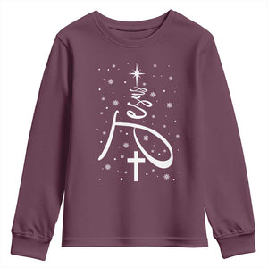 Jesus Christmas Tree Youth Sweatshirt Christian Faith TS10 Maroon Print Your Wear