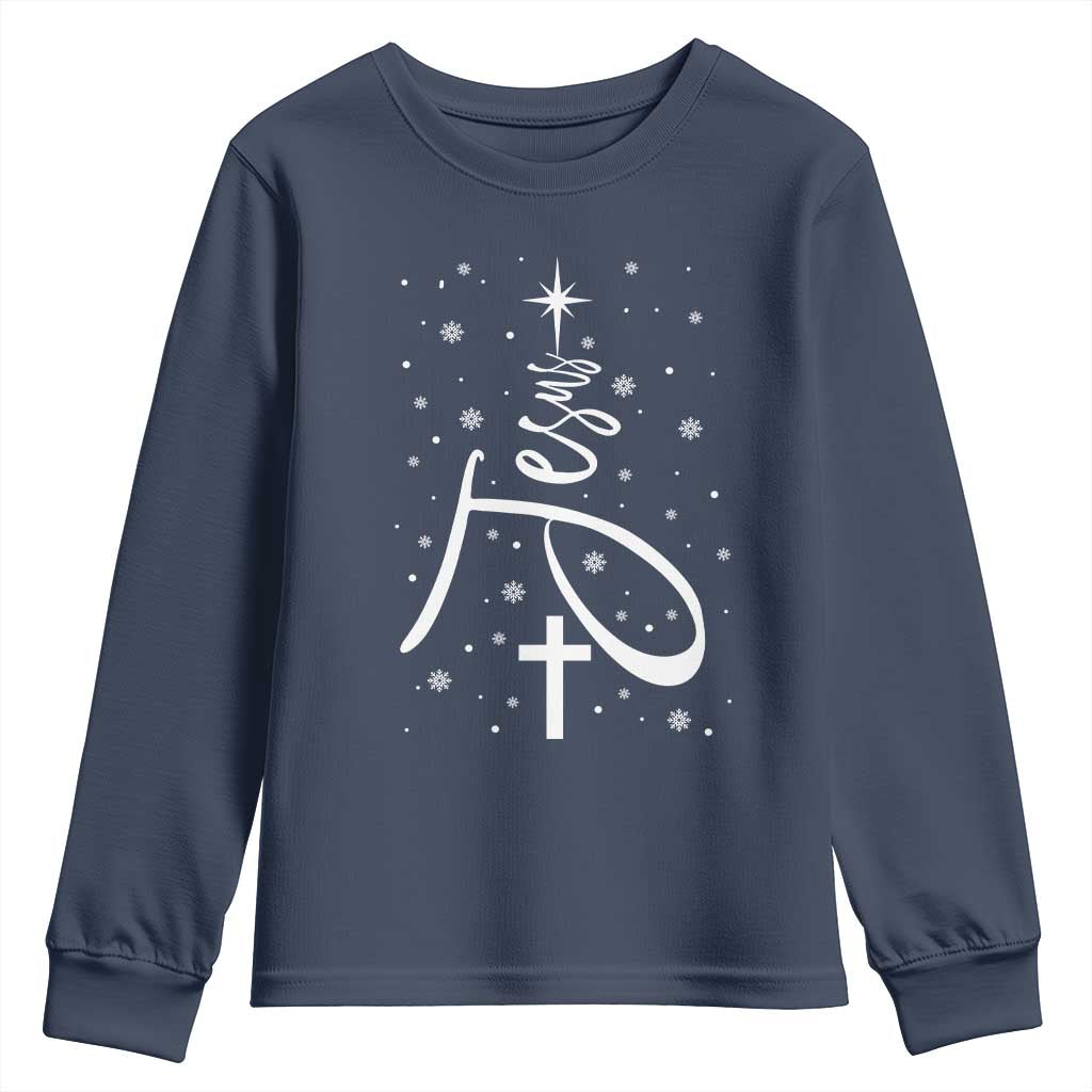 Jesus Christmas Tree Youth Sweatshirt Christian Faith TS10 Navy Print Your Wear