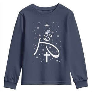 Jesus Christmas Tree Youth Sweatshirt Christian Faith TS10 Navy Print Your Wear