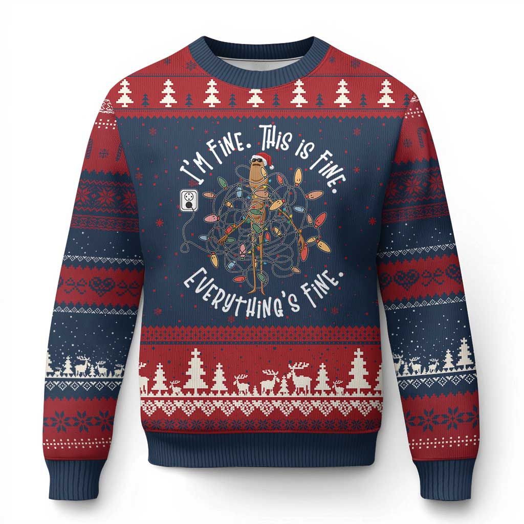 Marcus The Worm Xmas Ugly Christmas Sweater I'm Fine Everything Is Fine School Counselor Mental Health TS10 Navy Red Print Your Wear