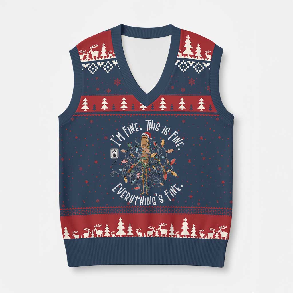 Marcus The Worm Xmas V-Neck Knit Sweater Vest I'm Fine Everything Is Fine School Counselor Mental Health TS10 Navy Red Print Your Wear