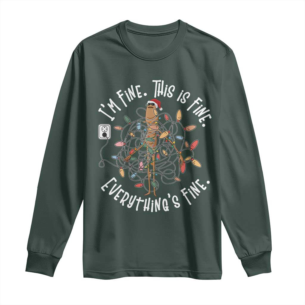 Marcus The Worm Christmas Long Sleeve Shirt I'm Fine Everything Is Fine School Counselor Mental Health TS10 Dark Forest Green Print Your Wear