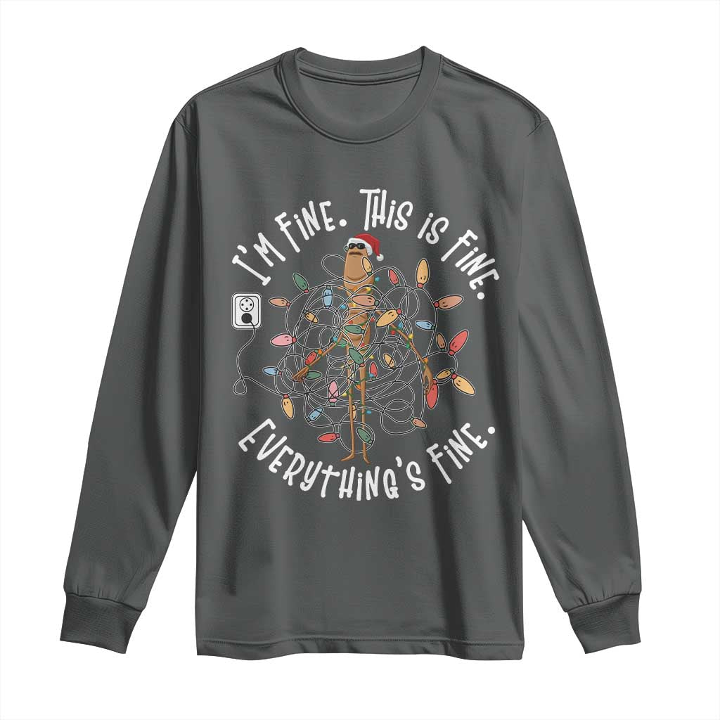 Marcus The Worm Christmas Long Sleeve Shirt I'm Fine Everything Is Fine School Counselor Mental Health TS10 Dark Heather Print Your Wear