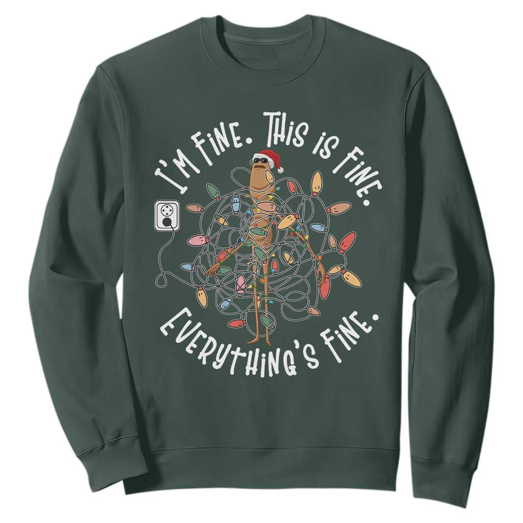 Marcus The Worm Christmas Sweatshirt I'm Fine Everything Is Fine School Counselor Mental Health TS10 Dark Forest Green Print Your Wear