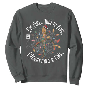 Marcus The Worm Christmas Sweatshirt I'm Fine Everything Is Fine School Counselor Mental Health TS10 Dark Heather Print Your Wear