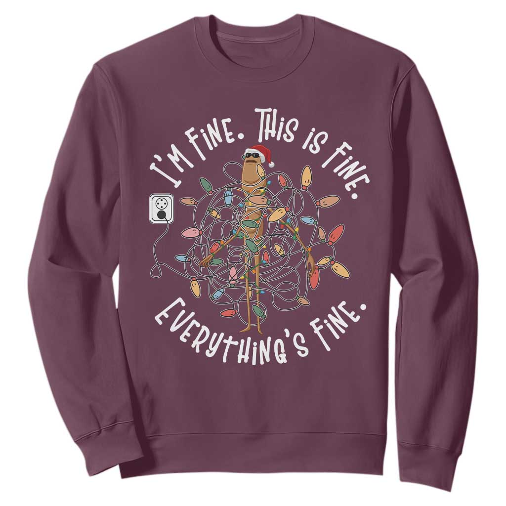 Marcus The Worm Christmas Sweatshirt I'm Fine Everything Is Fine School Counselor Mental Health TS10 Maroon Print Your Wear