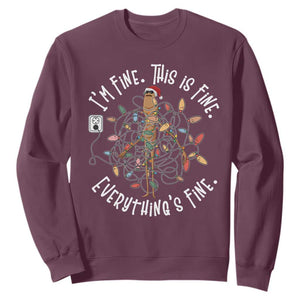 Marcus The Worm Christmas Sweatshirt I'm Fine Everything Is Fine School Counselor Mental Health TS10 Maroon Print Your Wear