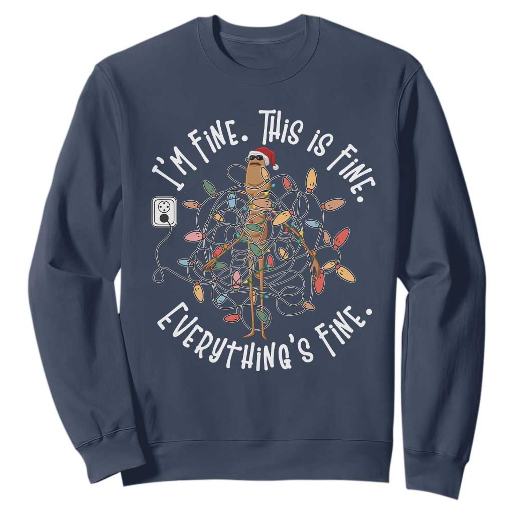 Marcus The Worm Christmas Sweatshirt I'm Fine Everything Is Fine School Counselor Mental Health TS10 Navy Print Your Wear
