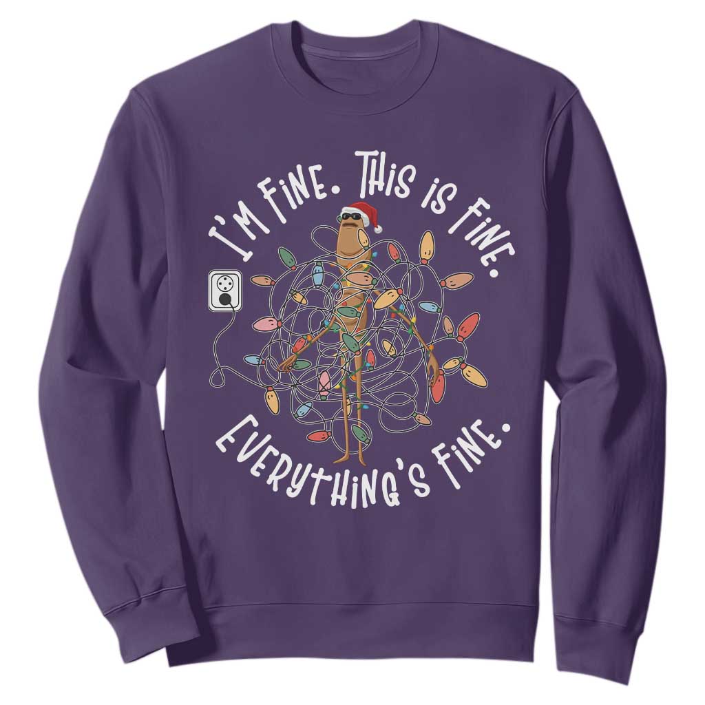 Marcus The Worm Christmas Sweatshirt I'm Fine Everything Is Fine School Counselor Mental Health TS10 Purple Print Your Wear
