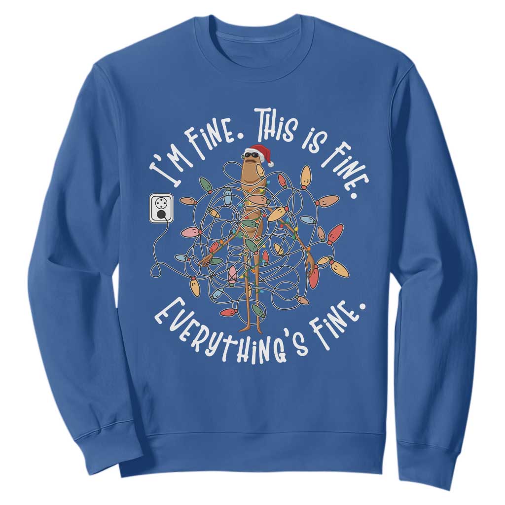 Marcus The Worm Christmas Sweatshirt I'm Fine Everything Is Fine School Counselor Mental Health TS10 Royal Blue Print Your Wear