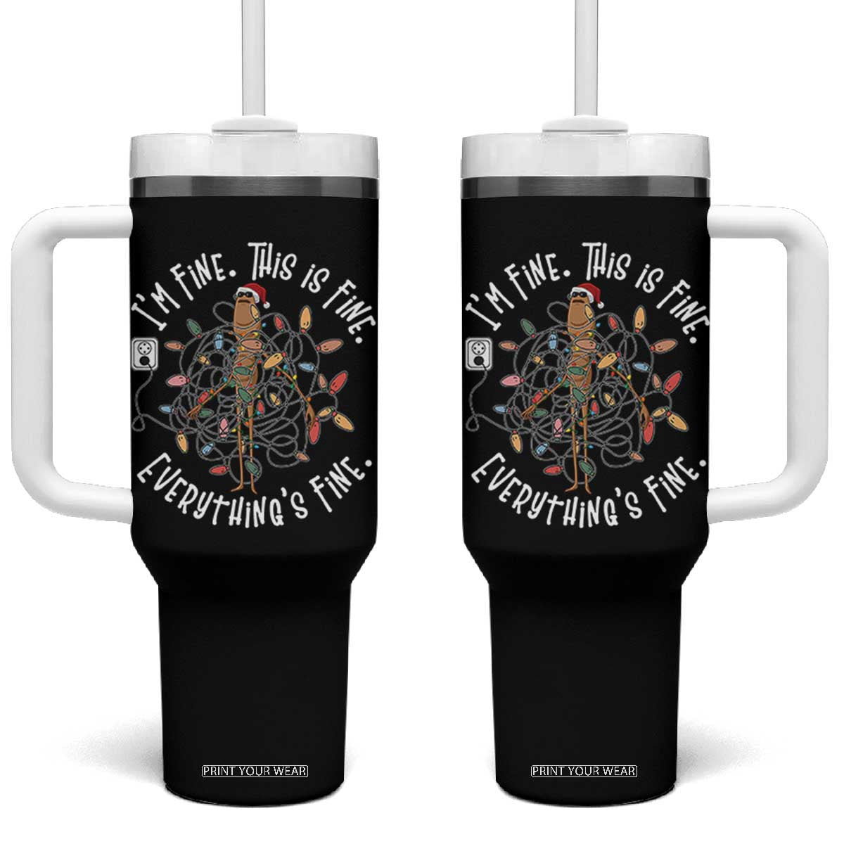Marcus The Worm Christmas Tumbler With Handle I'm Fine Everything Is Fine School Counselor Mental Health TS10 One Size: 40 oz Black Print Your Wear
