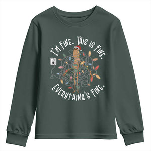 Marcus The Worm Christmas Youth Sweatshirt I'm Fine Everything Is Fine School Counselor Mental Health TS10 Dark Forest Green Print Your Wear