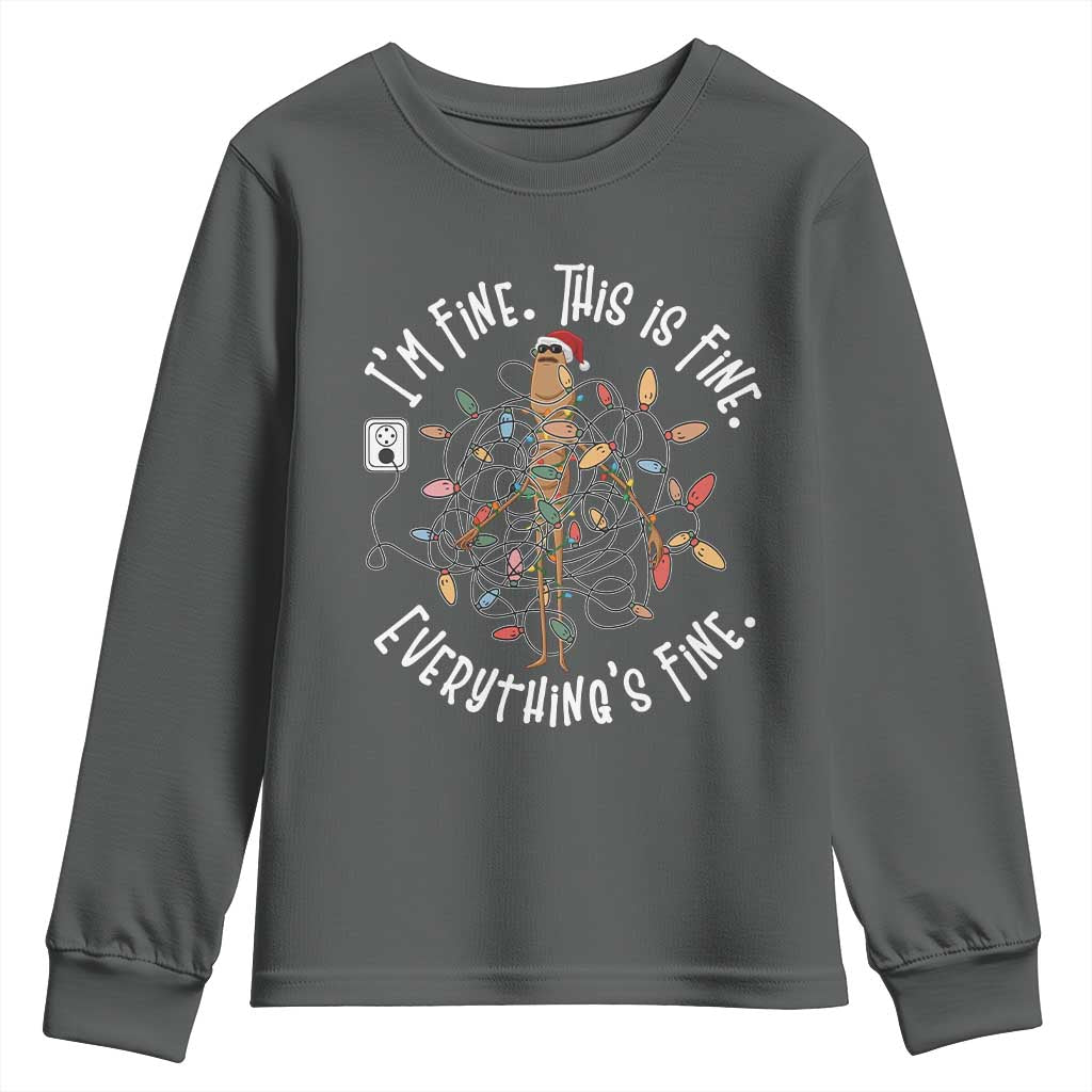 Marcus The Worm Christmas Youth Sweatshirt I'm Fine Everything Is Fine School Counselor Mental Health TS10 Dark Heather Print Your Wear