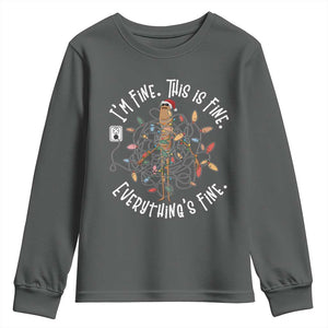 Marcus The Worm Christmas Youth Sweatshirt I'm Fine Everything Is Fine School Counselor Mental Health TS10 Dark Heather Print Your Wear