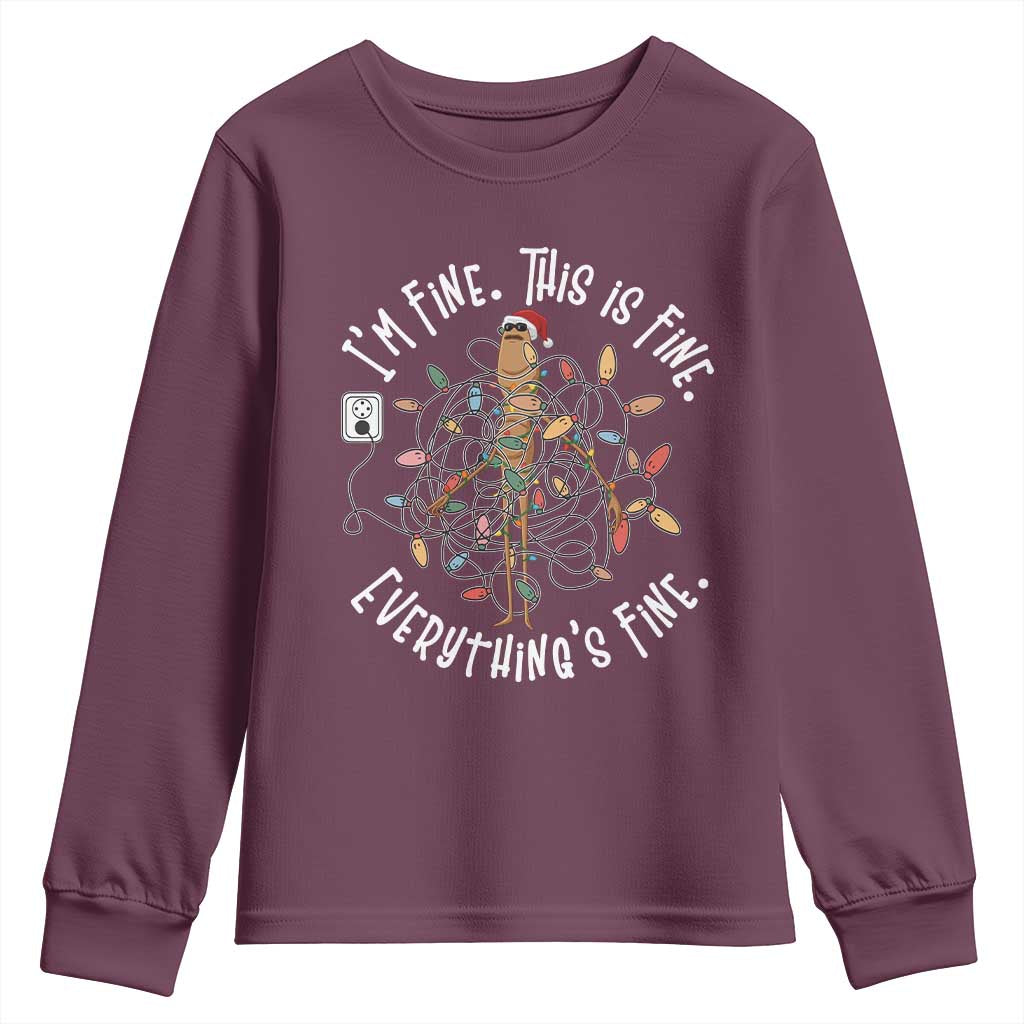 Marcus The Worm Christmas Youth Sweatshirt I'm Fine Everything Is Fine School Counselor Mental Health TS10 Maroon Print Your Wear