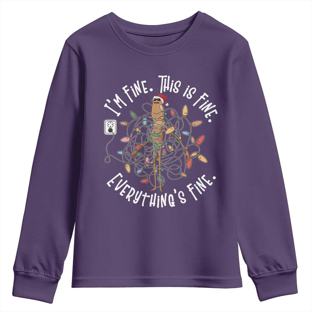 Marcus The Worm Christmas Youth Sweatshirt I'm Fine Everything Is Fine School Counselor Mental Health TS10 Purple Print Your Wear