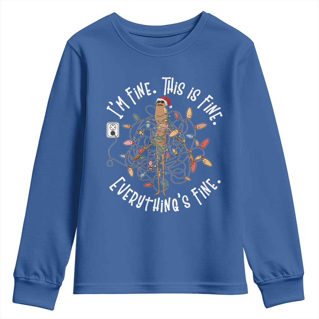 Marcus The Worm Christmas Youth Sweatshirt I'm Fine Everything Is Fine School Counselor Mental Health TS10 Royal Blue Print Your Wear