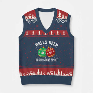 Funny Dirty Xmas V-Neck Knit Sweater Vest Rude Adult Humor Balls Deep Into Xmas Spirit TS10 Navy Red Print Your Wear