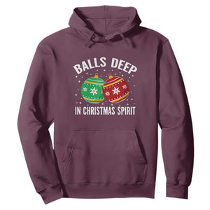 Funny Dirty Christmas Hoodie Rude Adult Humor Balls Deep Into Christmas Spirit - Print Your Wear