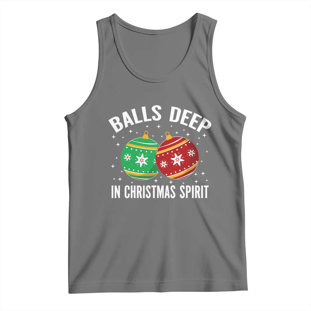 Funny Dirty Christmas Tank Top Rude Adult Humor Balls Deep Into Christmas Spirit TS10 Black Heather Print Your Wear