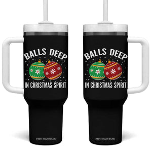 Funny Dirty Christmas Tumbler With Handle Rude Adult Humor Balls Deep Into Christmas Spirit TS10 One Size: 40 oz Black Print Your Wear
