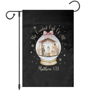 Nativity Scene Christmas Garden Flag The Greatest Gift of All Christian Coquette Bow Matthew 1:21 TS10 Black Print Your Wear