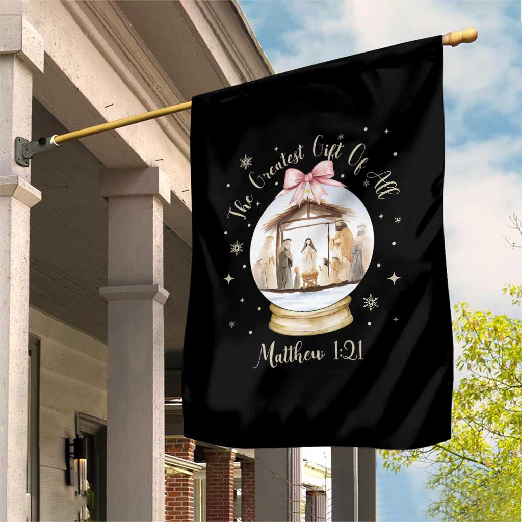 Nativity Scene Christmas Garden Flag The Greatest Gift of All Christian Coquette Bow Matthew 1:21 TS10 Print Your Wear