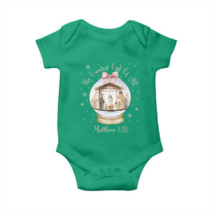 Nativity Scene Christmas Baby Onesie The Greatest Gift of All Christian Coquette Bow Matthew 1:21 TS10 Irish Green Print Your Wear