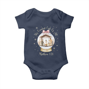 Nativity Scene Christmas Baby Onesie The Greatest Gift of All Christian Coquette Bow Matthew 1:21 TS10 Navy Print Your Wear