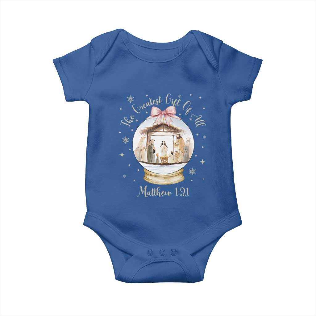 Nativity Scene Christmas Baby Onesie The Greatest Gift of All Christian Coquette Bow Matthew 1:21 TS10 Royal Blue Print Your Wear