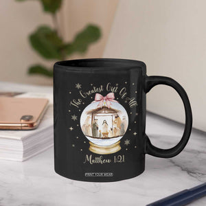 Nativity Scene Christmas Coffee Mug The Greatest Gift of All Christian Coquette Bow Matthew 1:21 TS10 Print Your Wear
